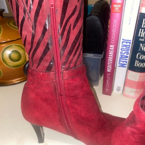 Women Vintage boots heels booties 80s Red tiger stripe suede bootie punk espo 37 - Picture 5 of 14